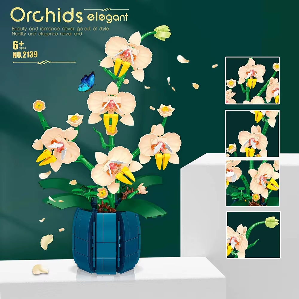 616PCS Orchid Building Blocks Flowers Bouquet Flower Blocks Bonsai Plant Model Bricks Romantic Home Decoration Toy for Kids Gift