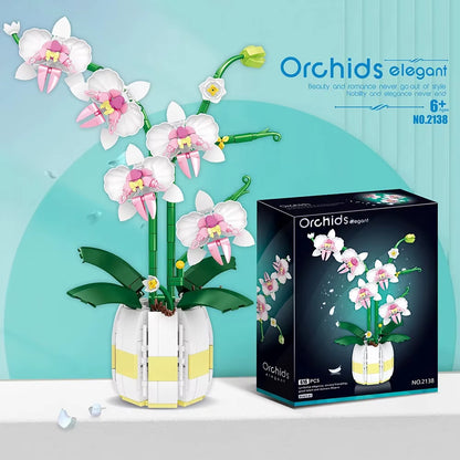 616PCS Orchid Building Blocks Flowers Bouquet Flower Blocks Bonsai Plant Model Bricks Romantic Home Decoration Toy for Kids Gift