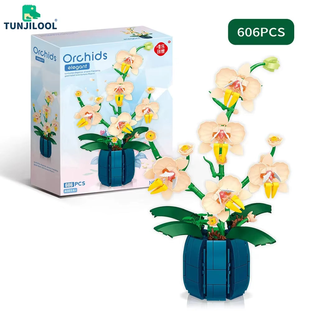 616PCS Orchid Building Blocks Flowers Bouquet Flower Blocks Bonsai Plant Model Bricks Romantic Home Decoration Toy for Kids Gift