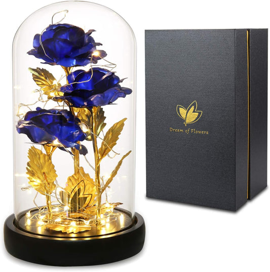 24K Colorful Rose Beauty and the Beast Rose Artificial Flower Unique Gifts Valentine'S Day Thanksgiving Mother'S Day Girl'S Birthday Gifts,Galaxy Rose Suitable for Home Decoration (Blue Roses)